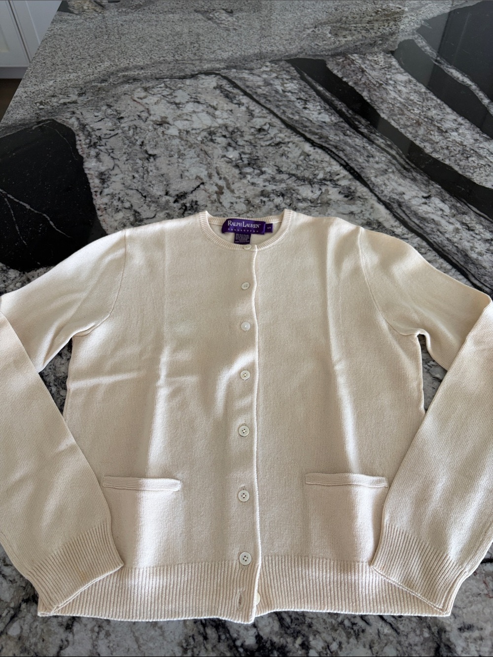 Ralph Lauren Cream Button-Front Knit Cardigan
